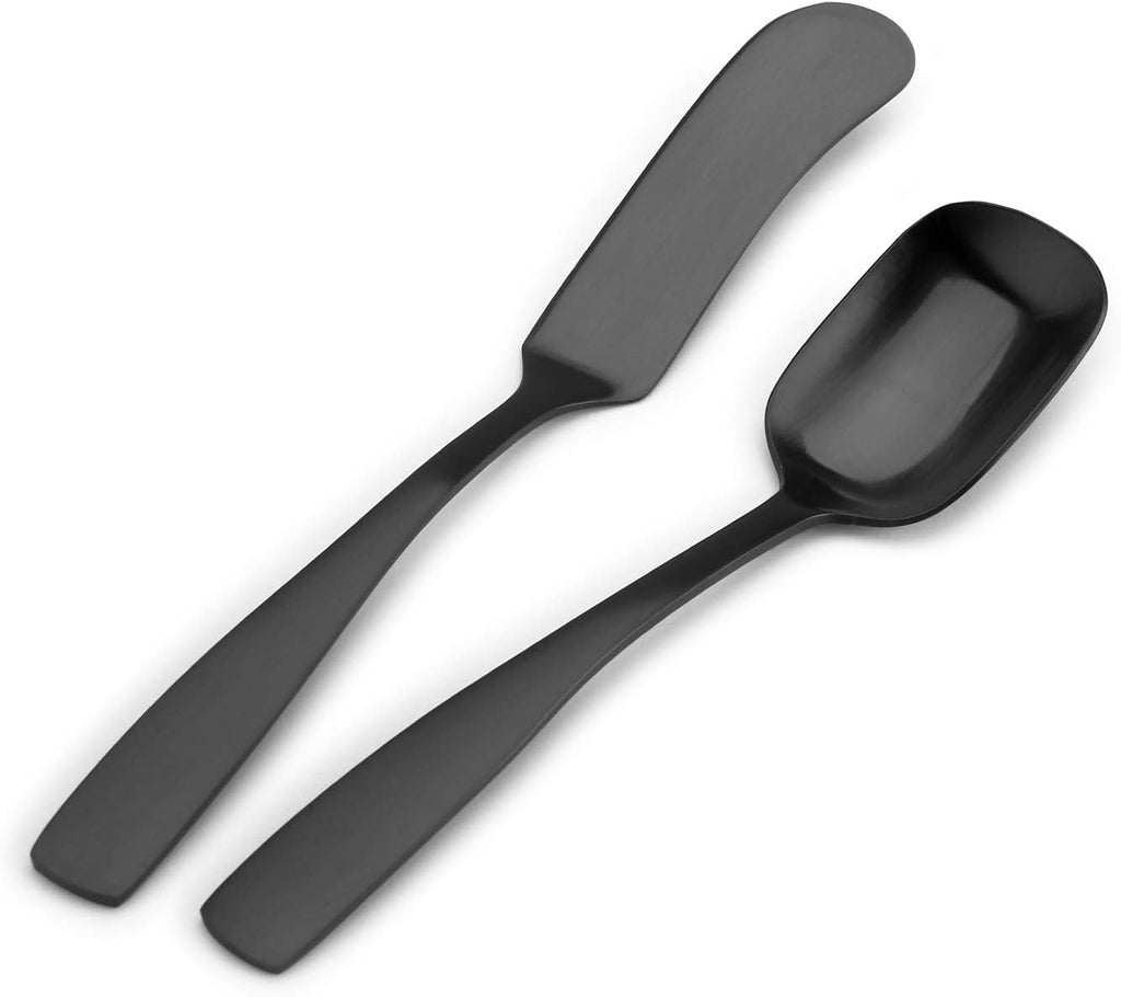 Bysta Serving Utensils Set, Matte Black 5-Piece Hostess Set, Stainless Steel Silverware Flatware Cutlery Serving Set, Satin Finish, Dishwasher Safe