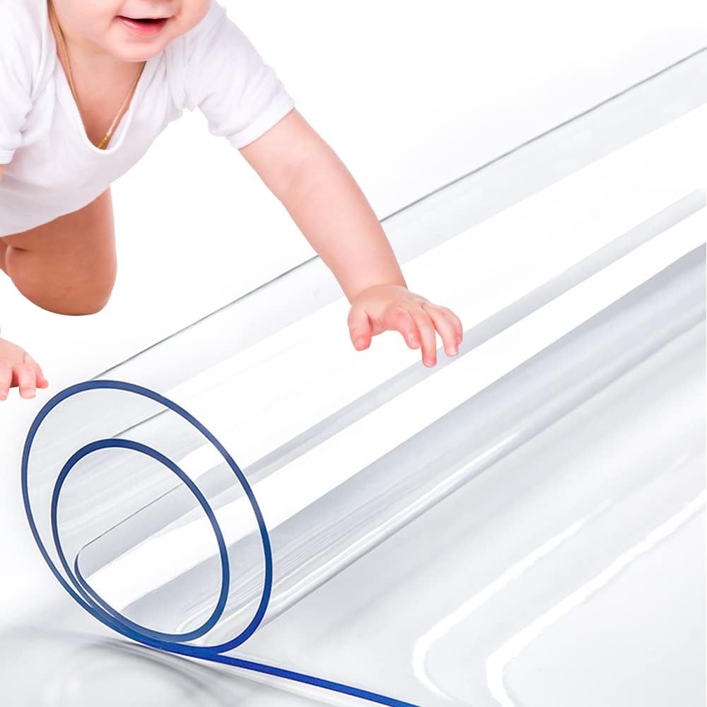 RostiKong 36 x 54 Inch Clear Table Cover Protector Rectangular Plastic Vinyl Roll Kitchen Dining Room Table Cloths Office Desk Pad Kitchen Floor Highchair Mat Outdoor Party Tablecloth Picnic Table Mat