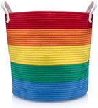 Large Rainbow Baby Laundry Basket Blanket Holder Rainbow Classroom Decor Toy Organizers And Storage Basket For Blankets Woven Basket With Handles Cotton Rope Basket 16"x16"x16"