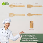 Bamboo Kitchen Utensils Set with Holder, 4-Pieces Wooden Cooking Utensils for Nonstick Cookware, Natural Bamboo Spoons & Spatulas, Comfortable Grip, Kitchen Essentials (4 Pieces + Holder)