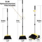 2 Pack is More economical,Brooms with Dustpan Combo Set， with 52" Long Handle, Dustpan Teeth with self-Cleaning Function, Indoor and Outdoor Sweeping, Perfect for Home Office (Large/Yellow/ 2-Pack)