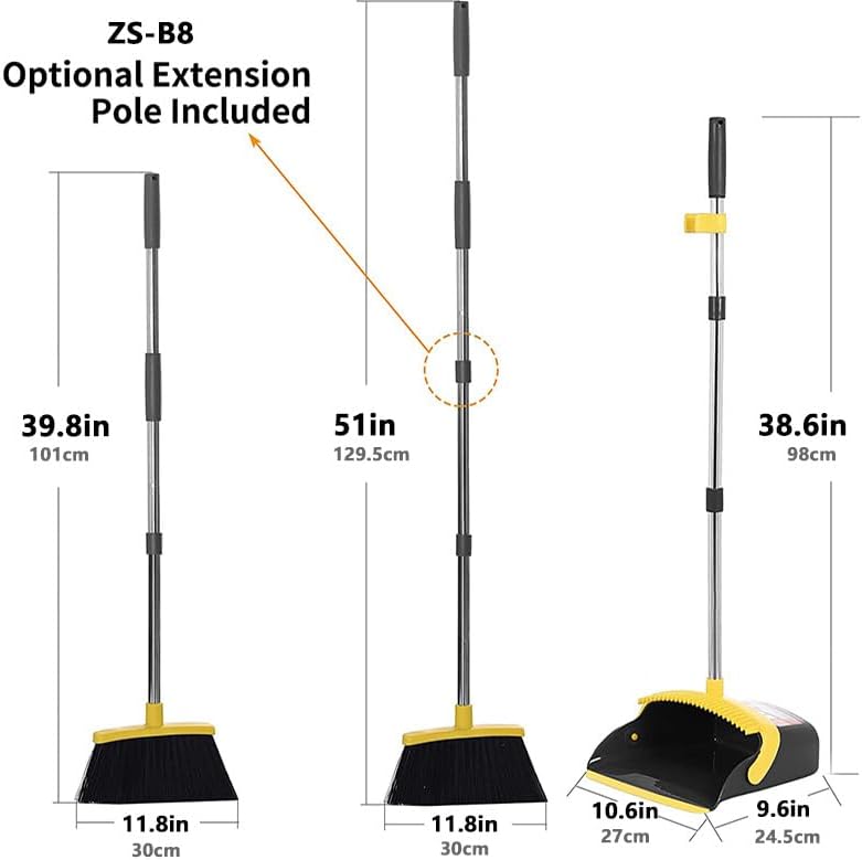 2 Pack is More economical,Brooms with Dustpan Combo Set， with 52" Long Handle, Dustpan Teeth with self-Cleaning Function, Indoor and Outdoor Sweeping, Perfect for Home Office (Large/Yellow/ 2-Pack)
