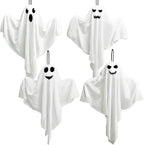 Kiddokids 4 Pack Halloween Hanging Ghost Decorations, 27.5'' Poseable White Ghosts with Bendable Arms for Front Porch, Yard Tree, Indoor Party and Haunted House Decor, Outdoor Entry Door Doorframe