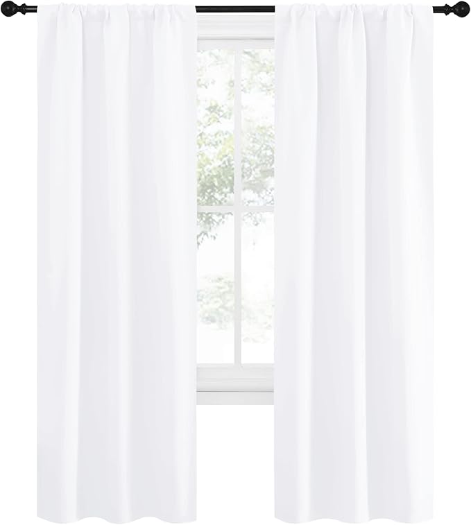 NICETOWN White Curtains 50% Blackout White Curtain Set, Modern Design Solid Rod - Image 2