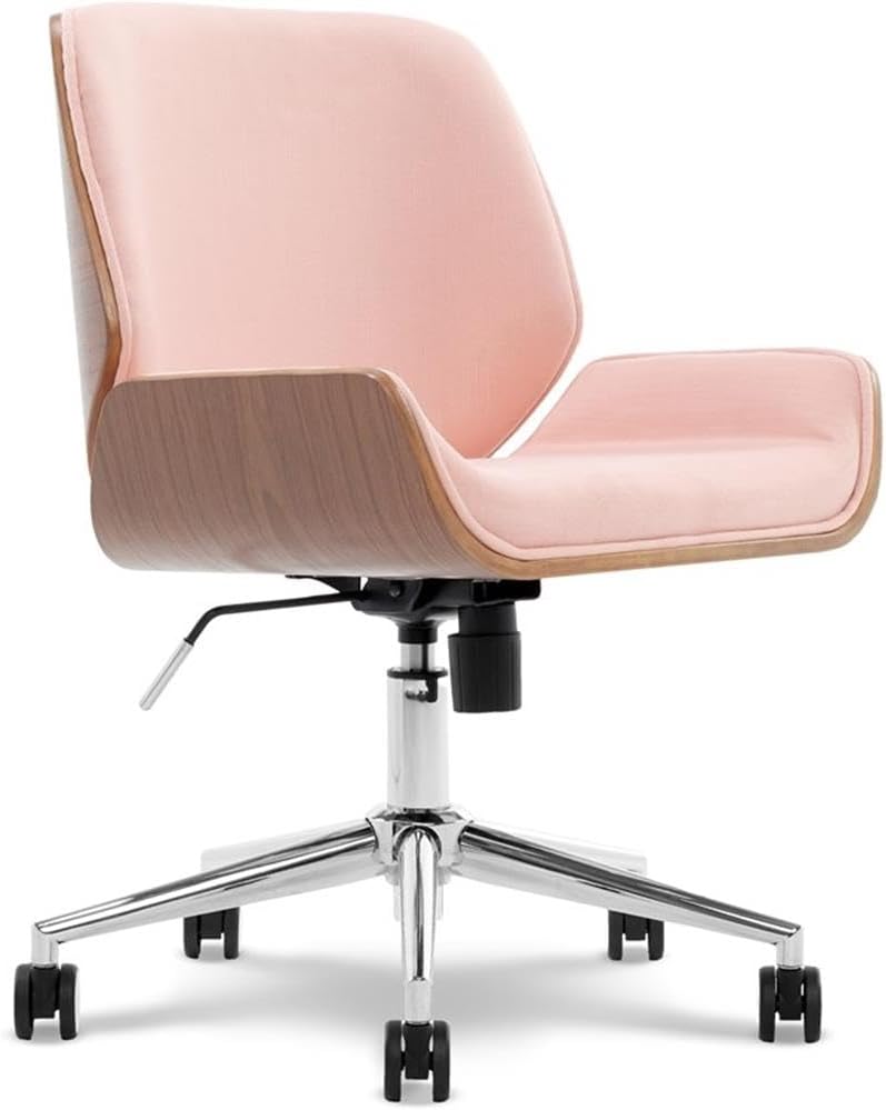 Elle Decor Ophelia Low-Back Task Modern Bentwood Home Office Armless Desk Chairs in Chrome Finish, French Pink 22.75D x 22W x 44H in