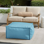 Sorra Home Sunbrella Top Stitch Pouf Cushion - Square, Outdoor Stuffed Plush Ottoman & Foot Rest Stool - Balcony, Patio, Poolside Furniture Accessory - Cast Horizon (30" x 30" x 15")