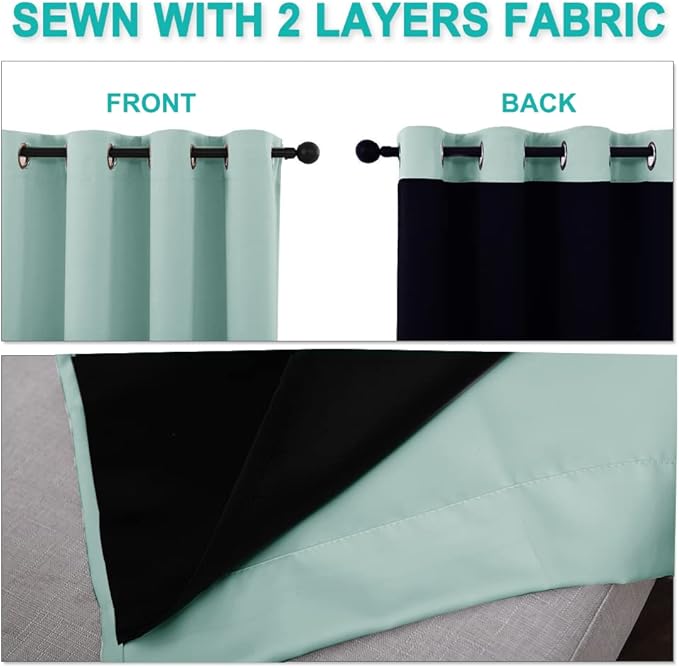 NICETOWN Aqua Blue 100% Blackout Curtains - Image 5