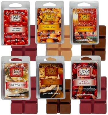 6 Pack Soy Candle Scented Wax Melts Bars Cubes - Fall Scents - Pumpkin Spice, Cranberry, Hot Apple Pie, Autumn Warmth, Apple Orchard and More! for Scented Warmer - Made in the USA