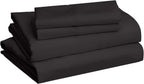 Amazon Basics Lightweight Super Soft Easy Care Breathable Microfiber 4 Piece Cozy Comfortable Bed Sheet Set, Wrinkle Resistant with 14-Inch Deep Pockets, Queen, Black, Solid
