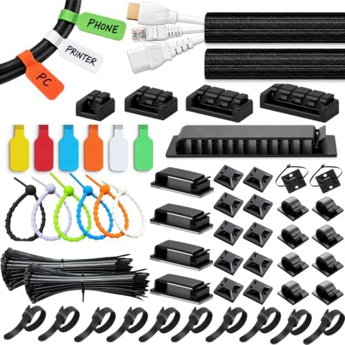 [261Pcs] Cable Management Kit, Cord Organizer, Complete Desk Cable Management Solution to Keep Desk Clean, Cable Organizer Accessories for Home Office Essentials, Black