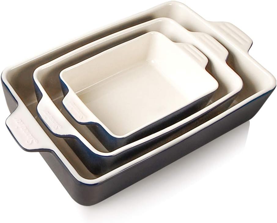 Sweejar Ceramic Bakeware Set, Rectangular Baking Dish for Oven Lasagna Pans for Cooking, Kitchen, Cake Dinner, Banquet and Daily Use, 11.8 x 7.8 x 2.76 Inches of Casserole Dishes (Black)
