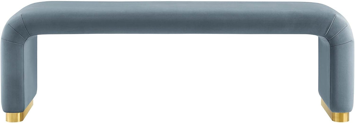Modway EEI-6734-BRA-CAB Koda Performance Velvet Waterfall Long Bench, Brass Cadet Blue