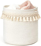 Mkono Macrame Cotton Rope Basket, Small Boho Nursery Decor, 11"x11", Ivory