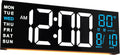 JALL 16" Large Digital Wall Mount Clock, Count Down Timer, Alarm, Big LED, RGB Color, DST, Temperature for Living Room Classroom Desk, Xmas, Birthday Gift for Senior Mom Dad (White Blue, 16 inches)