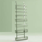 Moforoco Sage Green Over The Door Pantry Organizer, Pantry Door Organizer Shelves, Kitchen Organizers and Storage, Hanging Basket Wall Spice Rack Seasoning Shelves