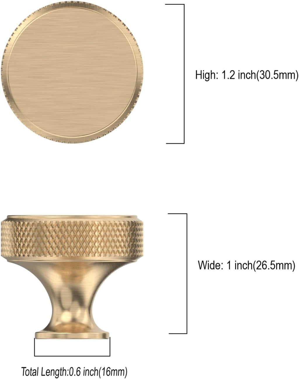 10 Pack Brushed Gold Knurled Cabinet Knobs Round Drawer Pulls