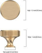 10 Pack Brushed Gold Knurled Cabinet Knobs Round Drawer Pulls