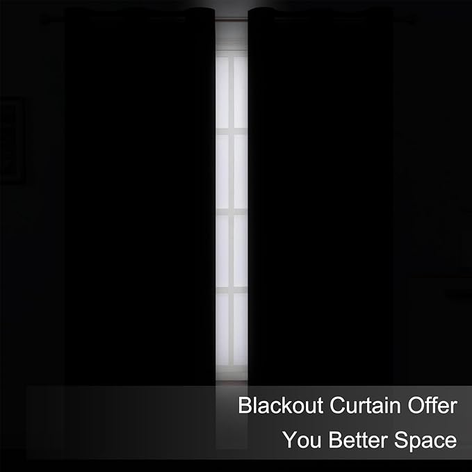 LEMOMO Blackout Curtains 52 x 90 Inch Long Black Curtains Set of 2 Panels Room - Image 3