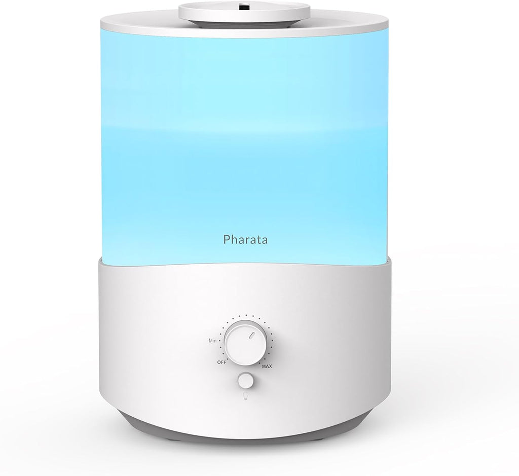 Pharata Humidifiers for Bedroom Large Room, 2.5L Cool Mist Humidifier with Essential Oil Diffuser, Top Fill Humidifier for Baby, Home, Plant, Ultrasonic Humidification for whole house, Auto Shut-Off