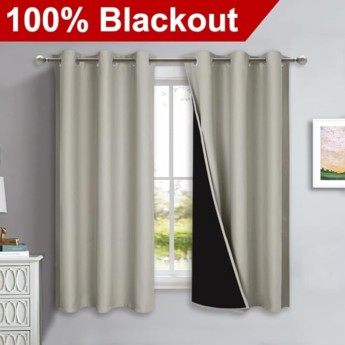 NICETOWN Natural 100% Blackout Lined Curtains, 2 Thick Layers Completely - Image 2