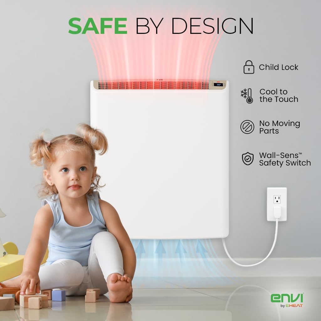 Smart Envi Wi-fi Plug-in Electric Wall Heater - Energy Efficient Smart Heaters for Indoor Use - App Controlled Electric Heater with Thermal Shut Off Switch - Compatible with Alexa & Google Home
