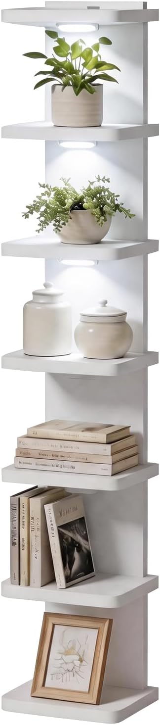 7 Tier Wall Shelf with LED Lights Lack Shelf for Room Collection, White