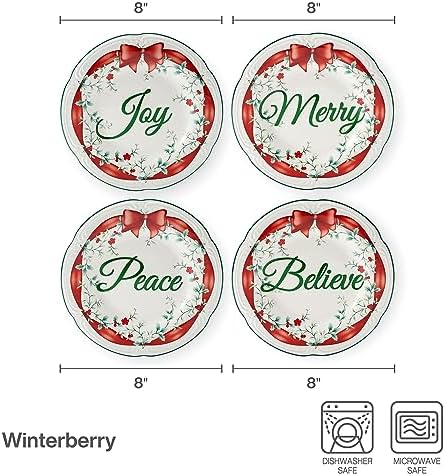Pfaltzgraff Winterberry Red Ribbon Salad Plates, Set Of 4