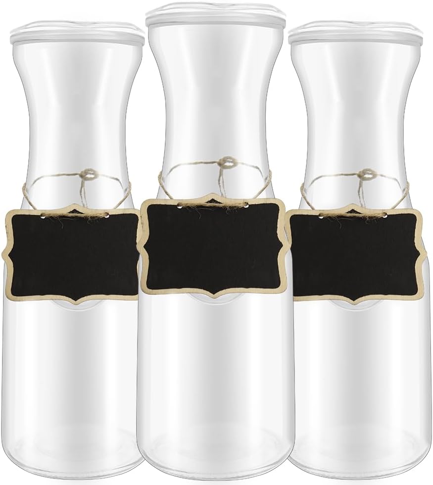 3 Pack 34 Ounces Glass Pitchers Wine Carafe Decanter with Acrylic Lid