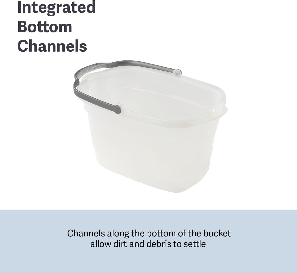 Casabella Cleaning Bucket Rectangular for Mopping or Storage with Handle and Built-In Pour Spouts, 4-Gallon, Clear