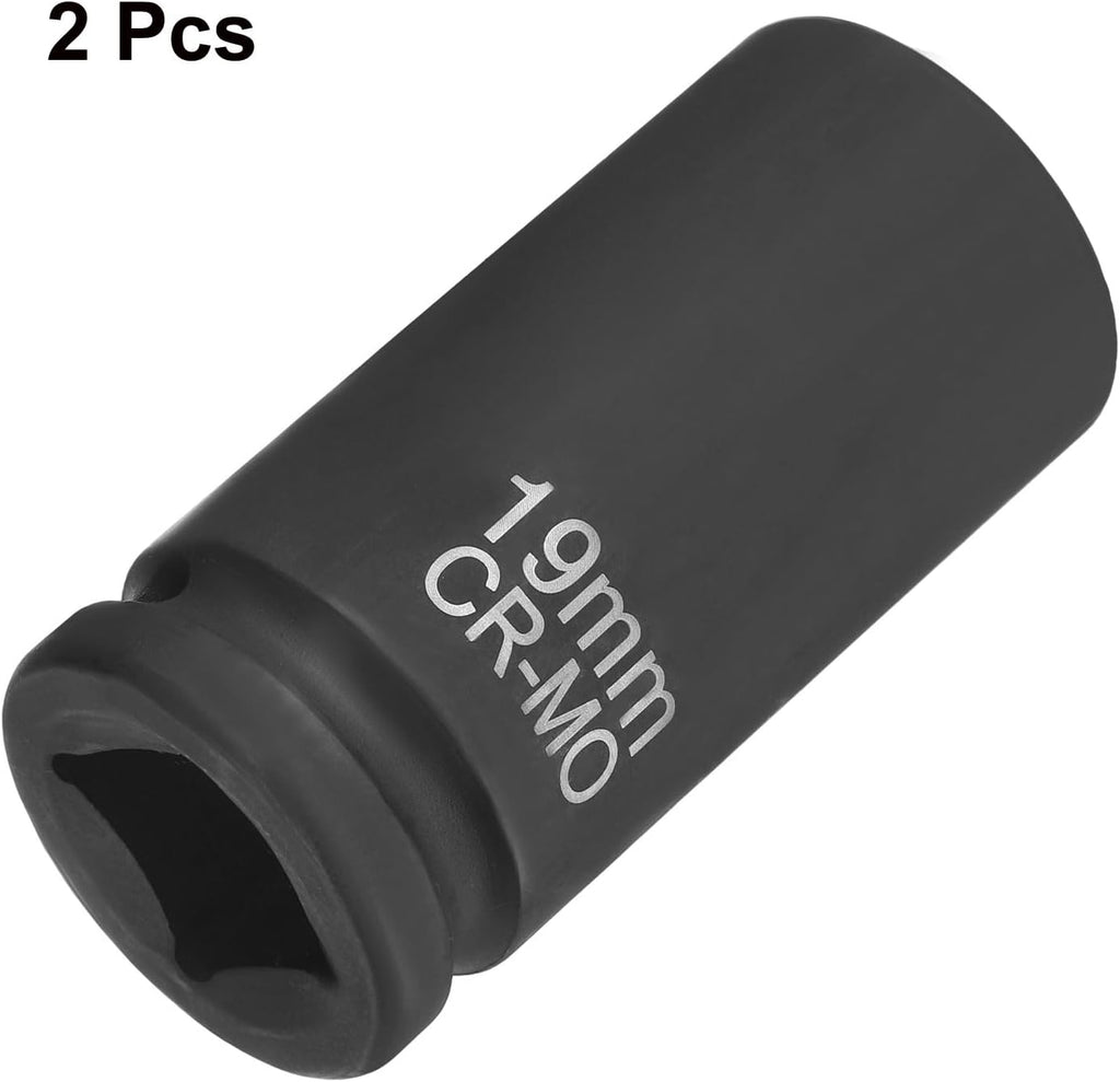 HARFINGTON 2pcs 4 Point Square Socket 3/4" Drive 19mm Metric Square Impact Socket CR-MO Blackening Standard Wheel Sleeve Pneumatic Sleeve Tool for Auto Repair Mechanical Maintenance Home Use