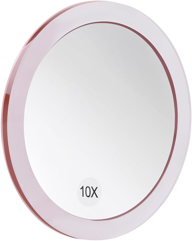 SANTOO 10X Magnifying Mirror - with 3 Mounting Suction Cups - Used for Precise Makeup - Eyebrows/Tweezing - Blackhead/Blemish Removal - Bathroom/Travel Makeup Mirror - 6 Inch Round