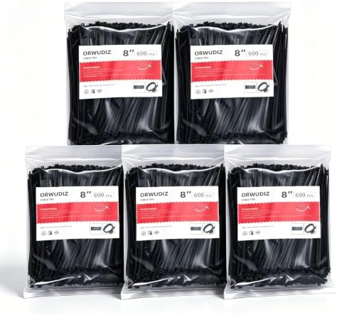 Cable Zip Ties, 8 Inch Black 1200 Pcs