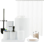 White Bathroom Accessories Set, 10Pcs Bathroom Accessory Sets Complete with Trash Can, Shower Curtain, Vanity Tray, Soap Dispenser, Soap Dish, Toothbrush Holder&Cup, Toilet Brush&Holder, Qtip Holder