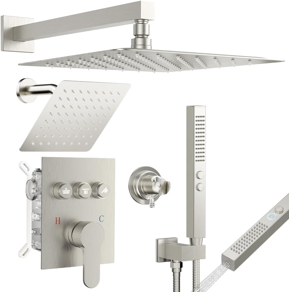 Shower Faucet Set Shower System Brushed Nickel, Push Button Diverter