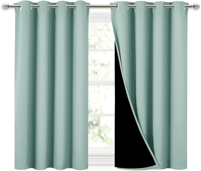 NICETOWN Aqua Blue 100% Blackout Curtains 45 inches Long, 2 Thick Layers by NICETOWN