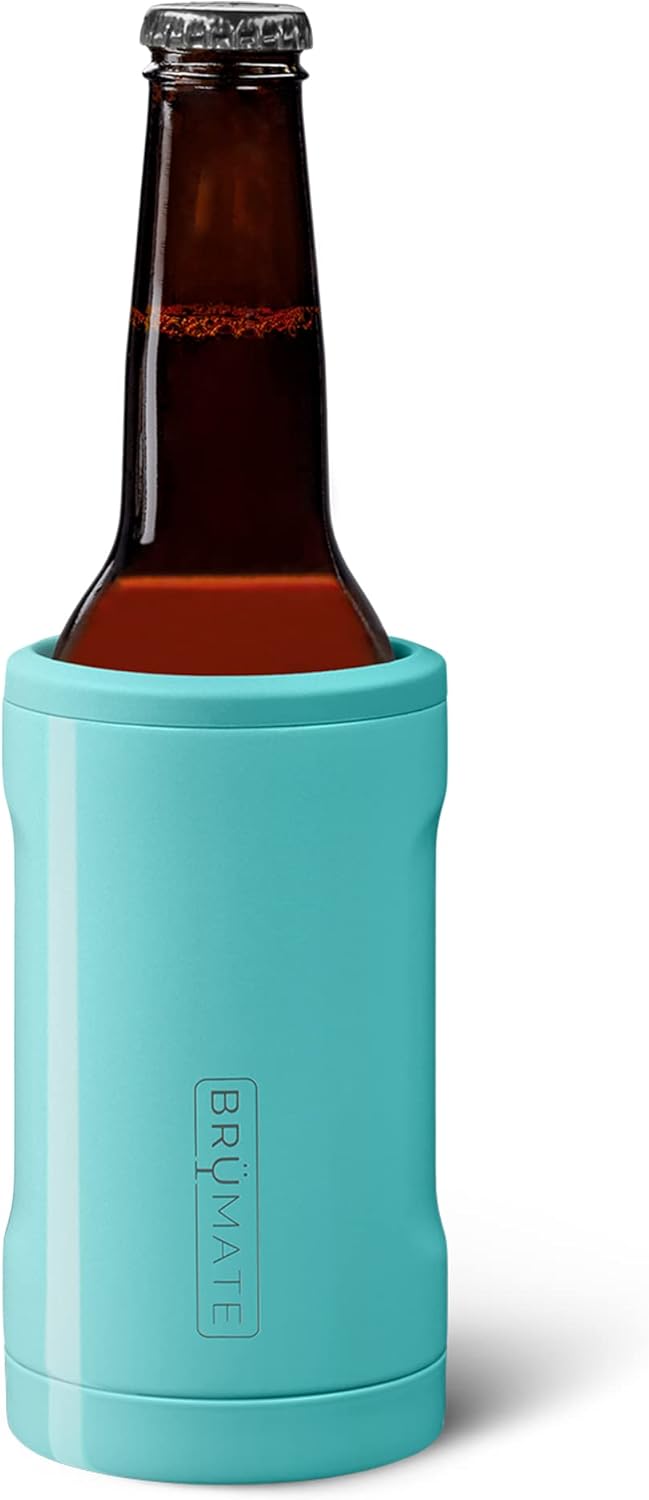 BrüMate Hopsulator Bott'l Insulated Bottle Cooler for Standard 12oz Glass Bottles | Glass Bottle Insulated Stainless Steel Drink Holder for Beer and Soda (Glitter Rose Gold)