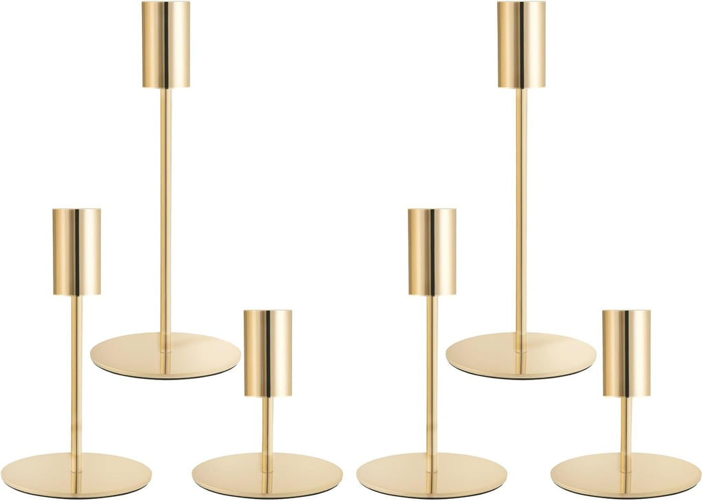 Gold Candlestick Holders, Taper Candle Holders, Set of 6, 3 Heights