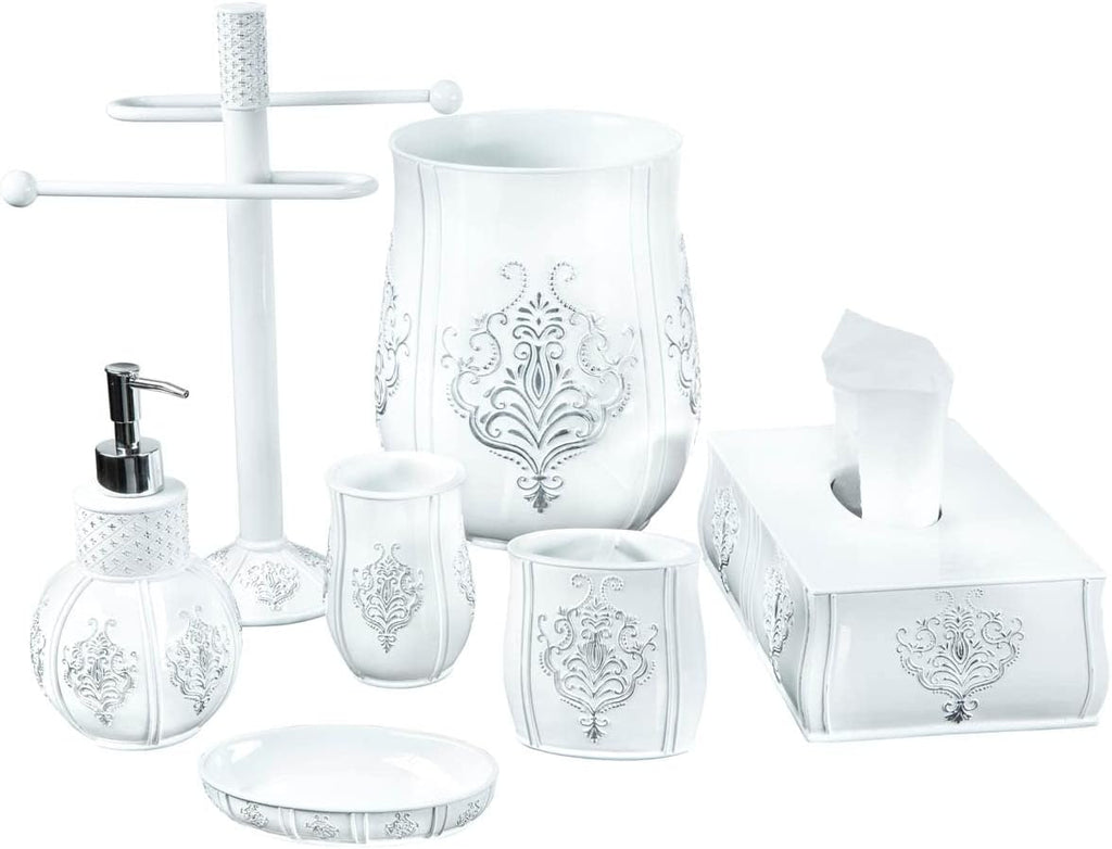 Creative Scents Vintage White 4 Piece Resin Bathroom Accessories Set