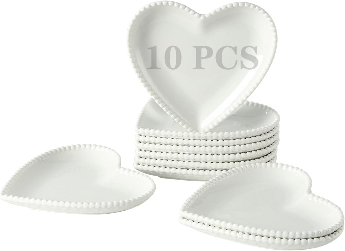 6.3 Inch Ceramic Pink Dessert Plates, Heart Shaped Appetizer Plate Set, 10P