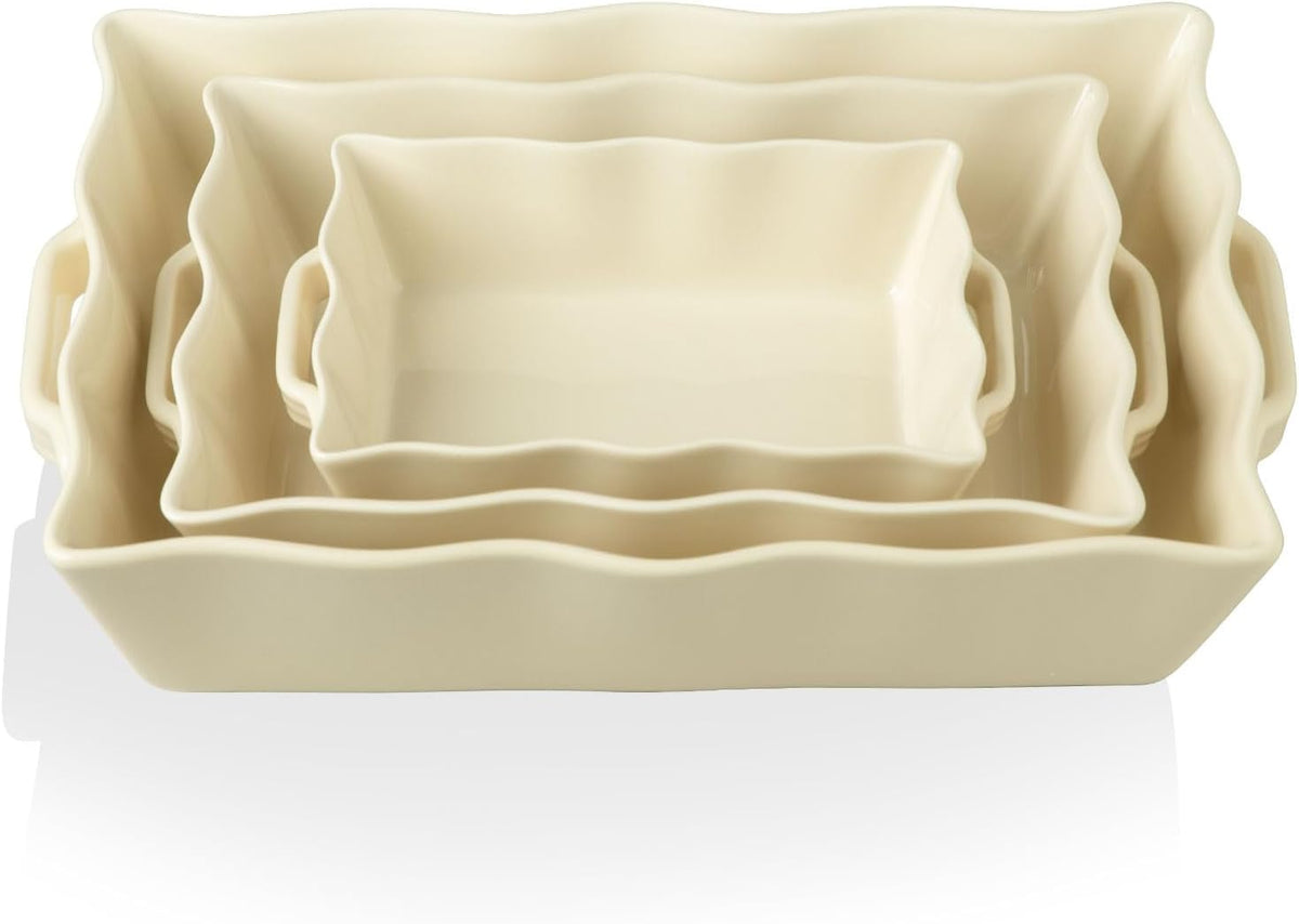 Sweejar Casserole Dishes for Oven, Ceramic Bakeware Set of 3, Rectangular Baking dish with Handles, Wave Edge Lasagna Pan Deep for Cooking, Cake, Dinner, Banquet and Daily Use (Baking dish(Set of 1), Red)