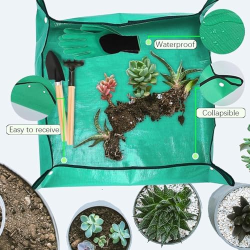 WNJ Plant Repotting Mat for Garden, 2 PCS Waterproof Potting Mats, Foldable Indoor Plant Mat, Portable Mini Garden Tool Set, 12 PCS Succulent Garden Tool Set,Square Garden Potting Tray,Gifts for Women
