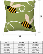 Cute Flying Bees Throw Pillow Covers 18x18 Set of 2,Black Yellow Striped Bees Summer Decorative Pillow Covers for Sofa Couch Living Room Soft Home Decor,Outdoor Patio Car Seat Cushion Cases