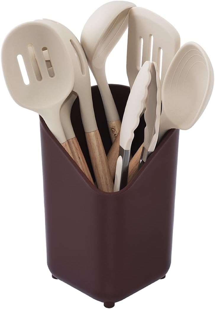 Glad Silicone Kitchen Utensils Set, 8pcs - Nonstick Cooking Tools with Wooden Handles and Utensil Holder - Spatula Set with Turner, Ladle, Spoons, Tongs, and Spaghetti Server - Teal Green