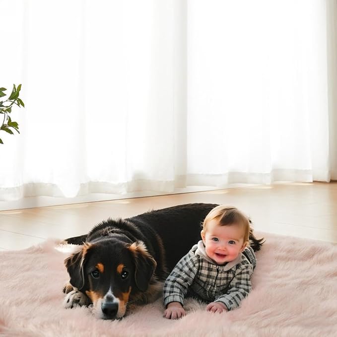 AMTOVO Faux Fur Sheepskin Rug for Living Room, 4 x 6 ft Pink Fluffy Area Rug - Image 8