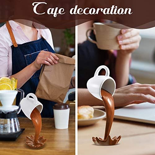 Jetec Floating Coffee Cup Sculpture Spilling Mug Decor, Brown Floating