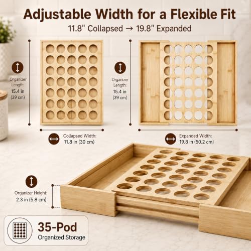 Expandable Bamboo K Cup Drawer Organizer 35 Pods