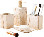 RQYIXI Ceramic Bathroom Accessories Set,Brown,4 Piece,Marble Design