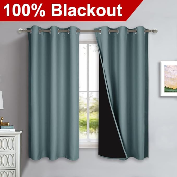 NICETOWN Greyish Blue 100% Blackout Lined Curtains, 2 Thick Layers Completely - Image 2