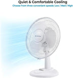 COMFORT ZONE 12" 3-Speed Oscillating Table Fan for Home - White