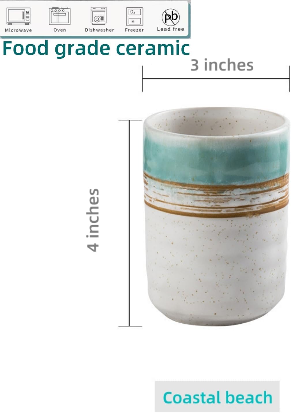 Stoneware Coffee Bar Utensil Holder Tea & Coffee Spoon & Stirrer Holder for Stir Stick Straw Teaspoon Holder Espresso Spoon Cup Small Utensil Jar (Coastal beach)